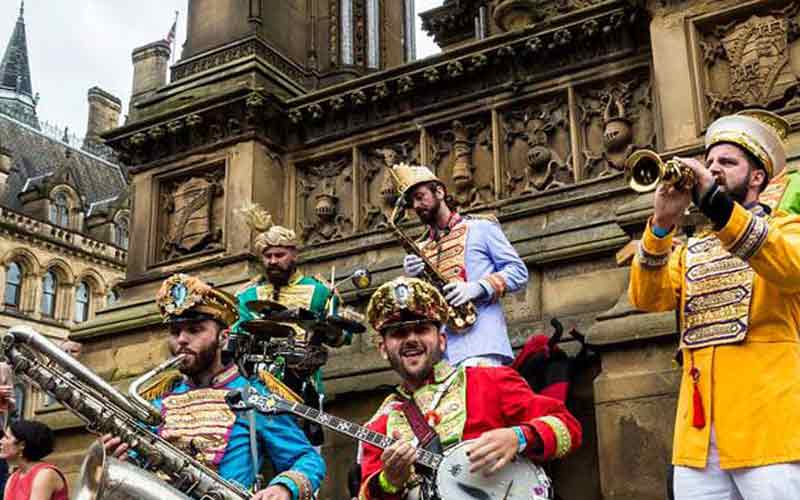 Manchester Jazz festival musicians and revellers