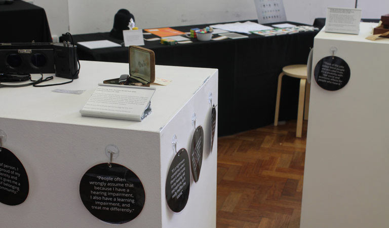 The exhibition included quotes from experiences of people with vision and hearing impairment